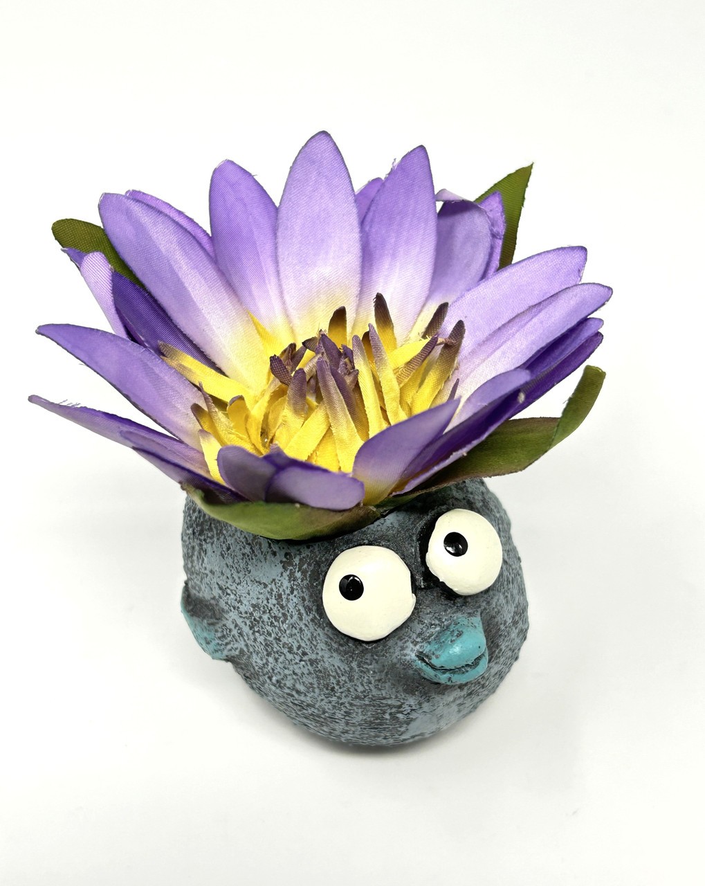 4″ BUBBLES Blue FISH Blob House Mini pot WITH silk LILY flower as shown