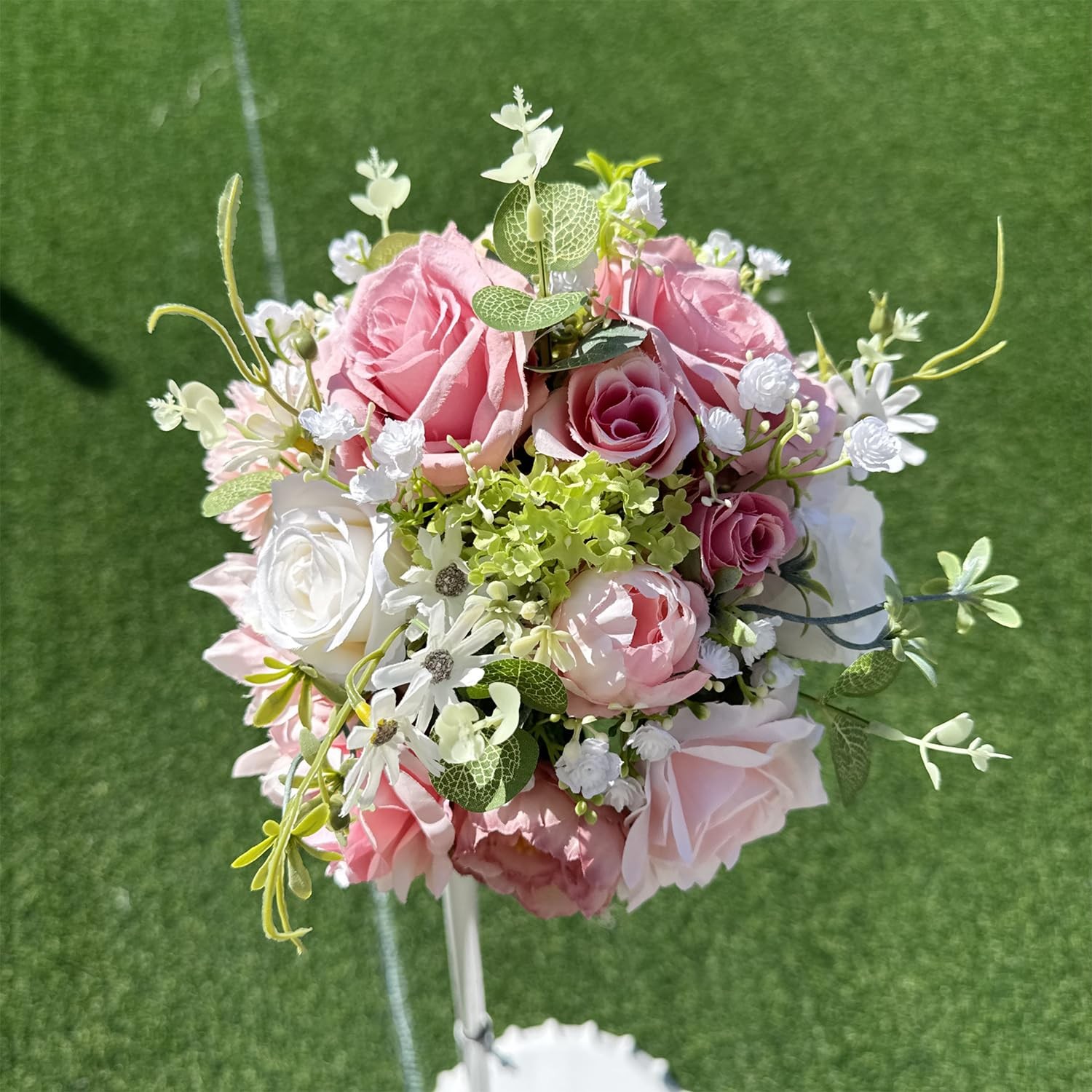 8.6in Blush Wedding Bouquets for Bride Bridesmaid, Pastel Pink White Green Bo…