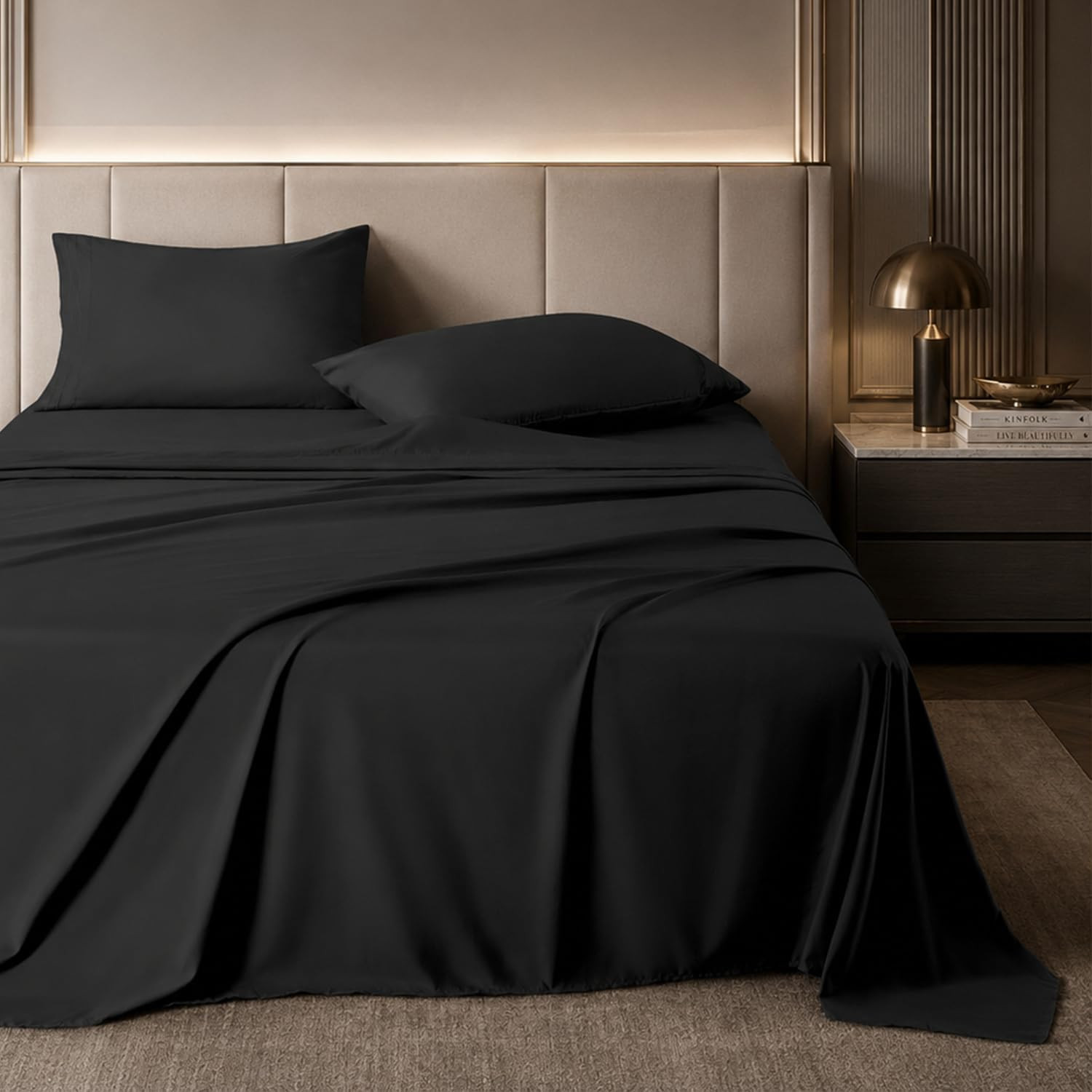 Black Queen Sheet Set, 4 Pieces Soft Bedding Queen Sheet Set, Breathable and Coo