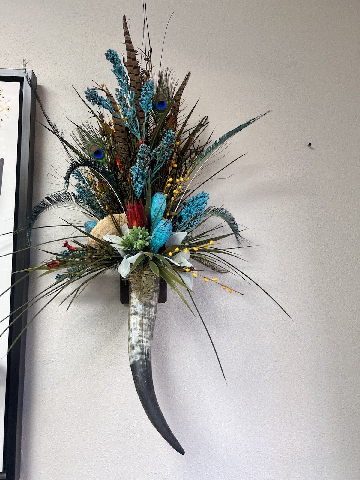 Rust/turquoise Steer Horn Wall Piece