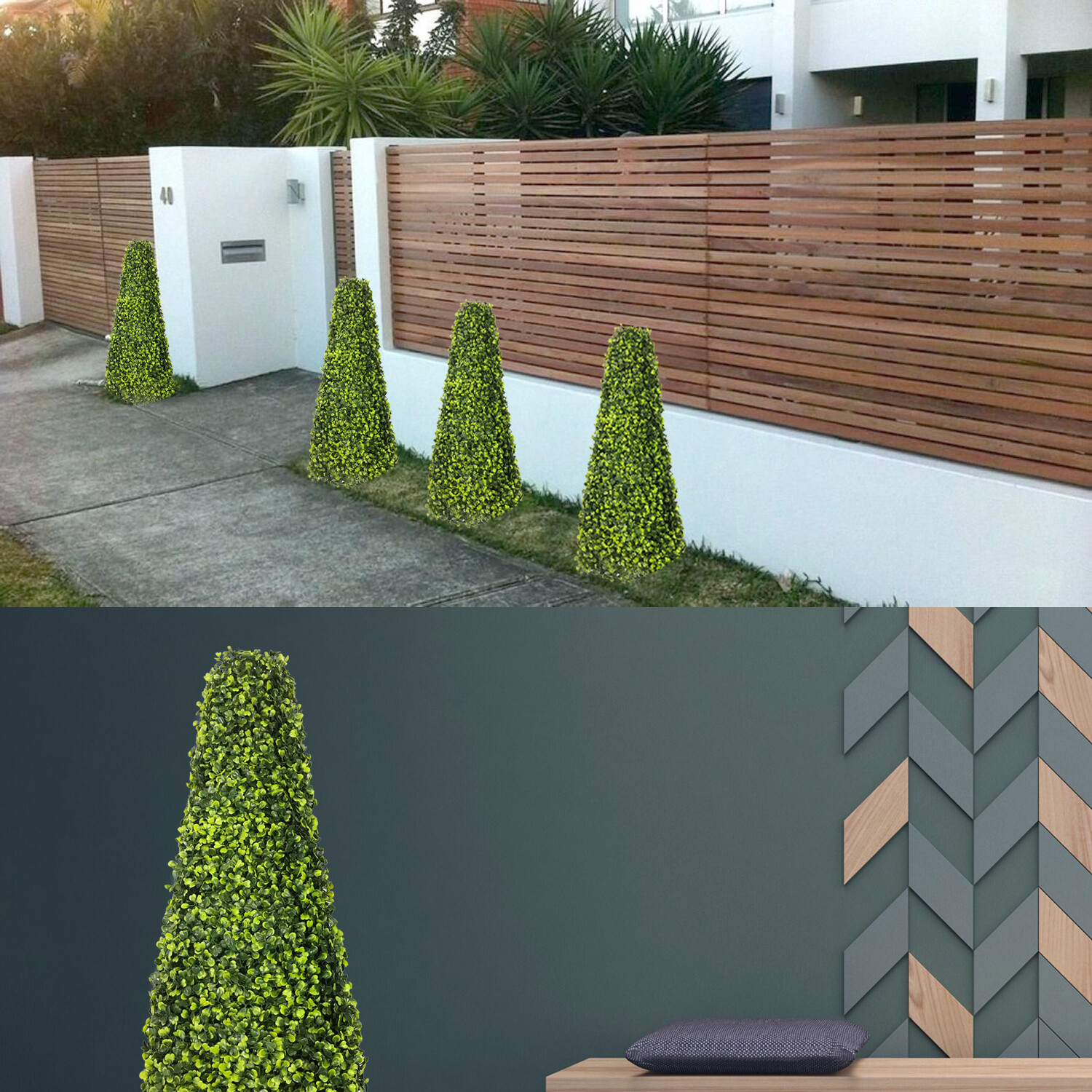 25.6” Artificial Topiary Tree Faux Boxwood Tower Home Garden In/Outdoor Decor