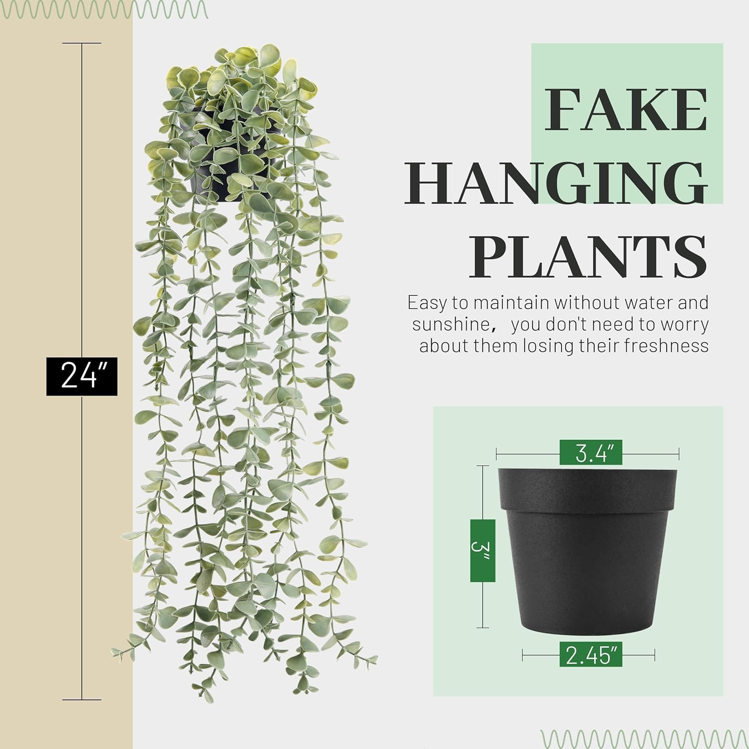 Fake Eucalyptus Hanging Plant for Boho Bathroom Wall Art Decor | Vintage Cascadi