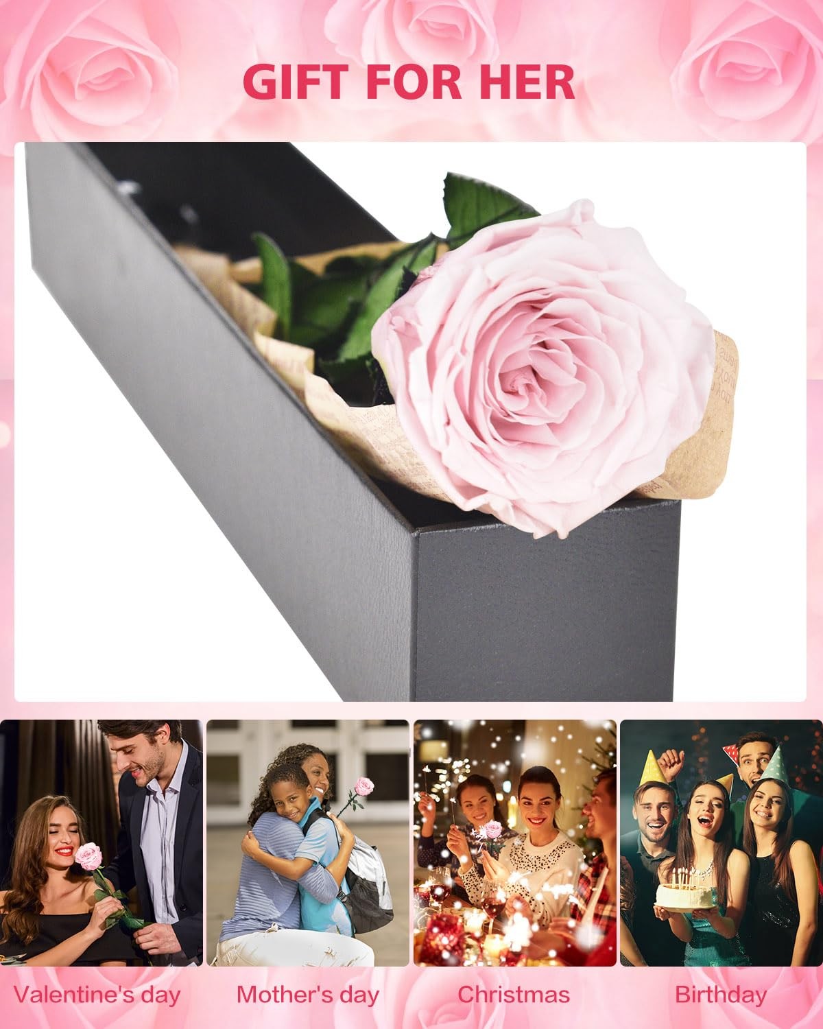 1 PCS Light Pink Single Preserved Forever Rose Flowers Gifts Anniversary