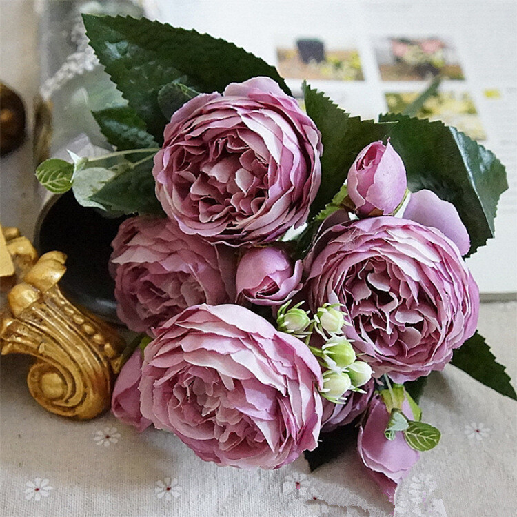 Rose Peony Bouquet Fake Flower Artificial Silk Floral Bridal Party Home Wedding