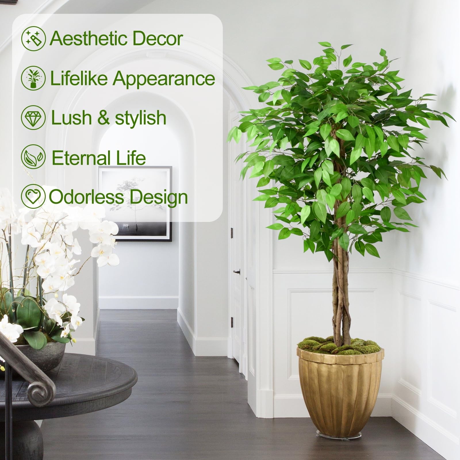 5ft Ficus Artificial Trees with Natural Curved Trunks, 60″ Tall Lush Faux Tre…