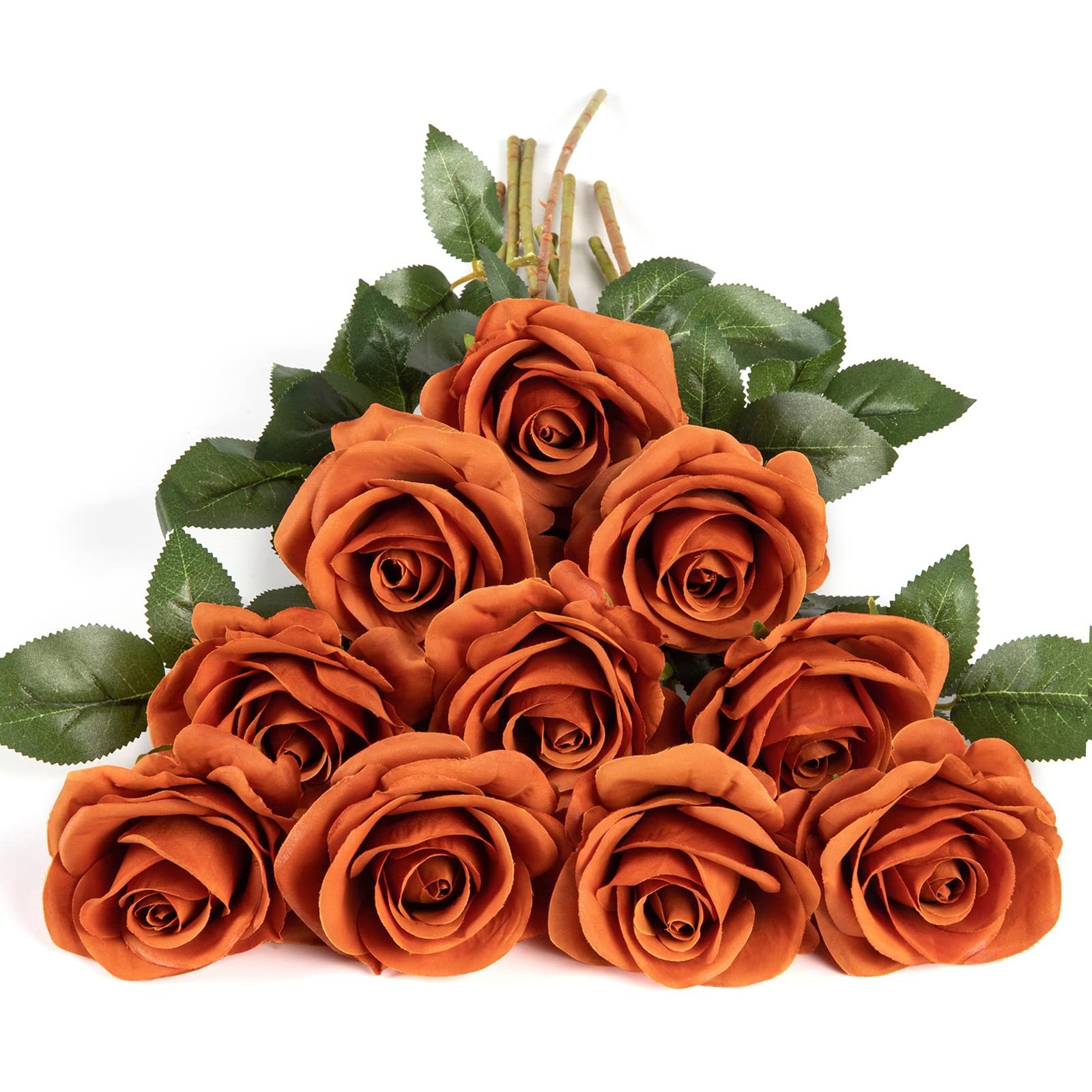 Burnt Orange Silk Roses Artificial Flowers 10 PCS for Arrangement Wedding