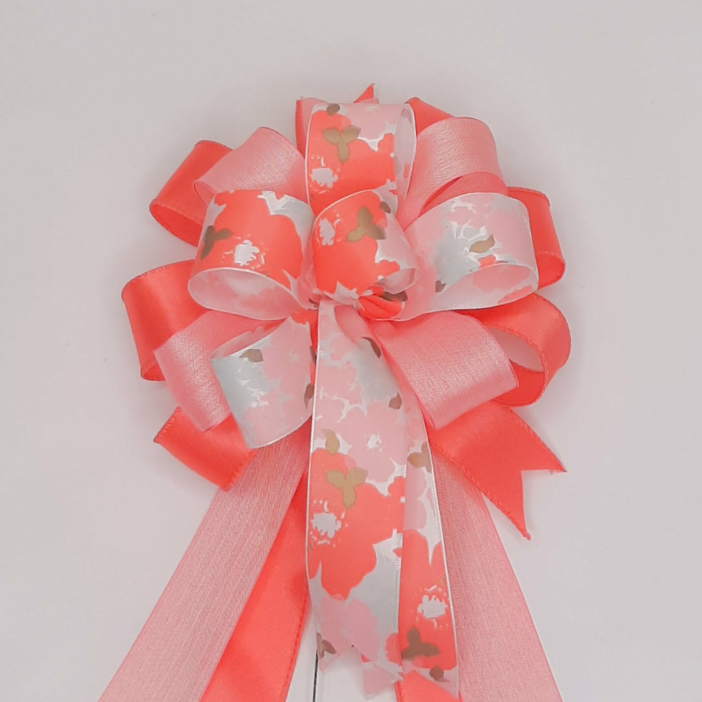 Spring Bow, Wreath Bow, Coral, Pink, Watercolor Floral Print