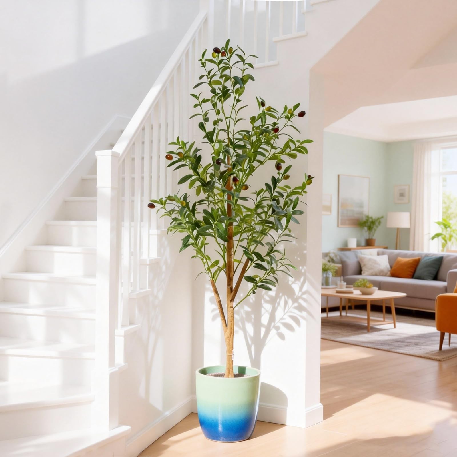 4FT Faux Olive Tree with Pot & Basket – Realistic Silk Leaves & Fruits for Home