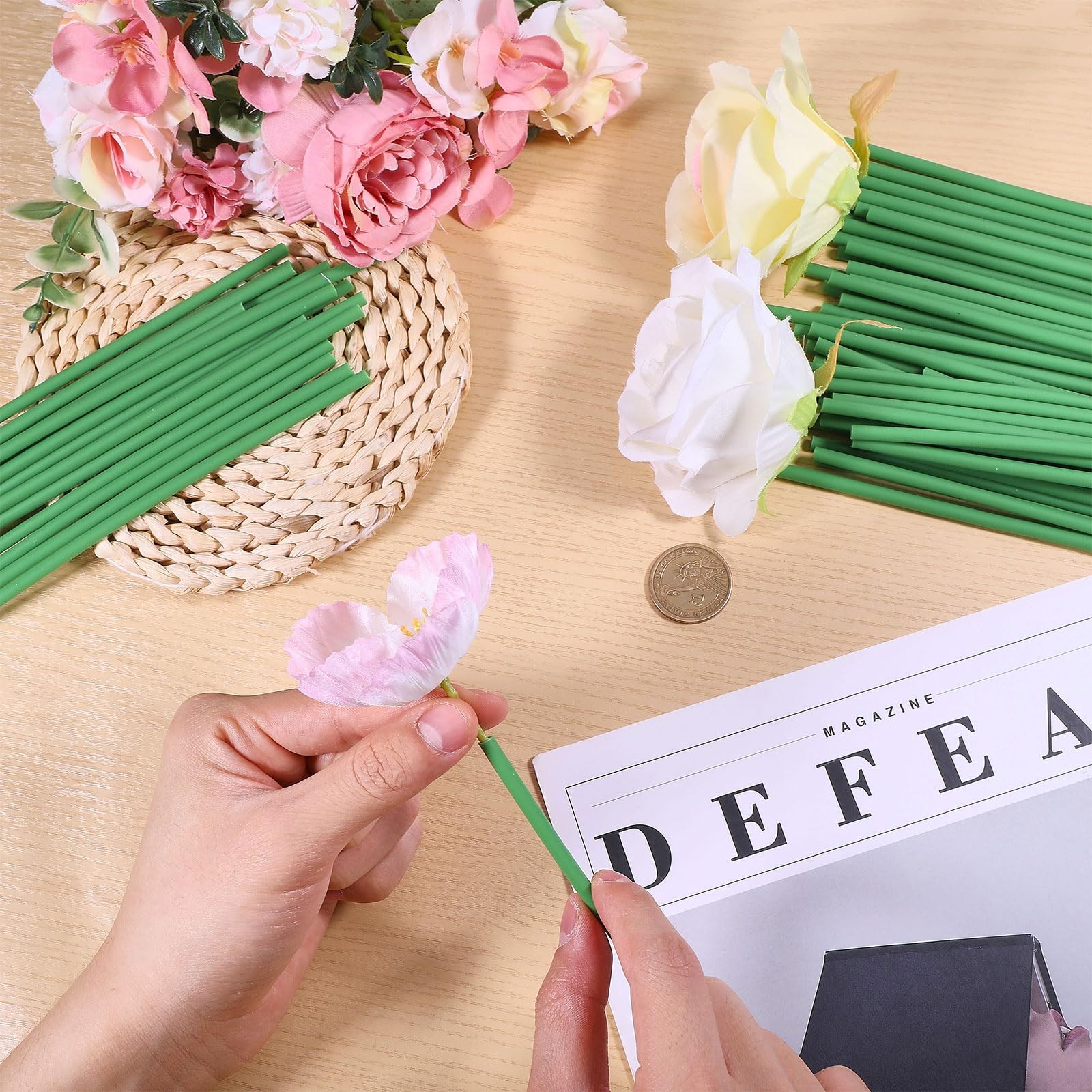 100Pcs Green Tubing Roll Flower Tubes Floral Bouquets Florist Bundling Wire S…