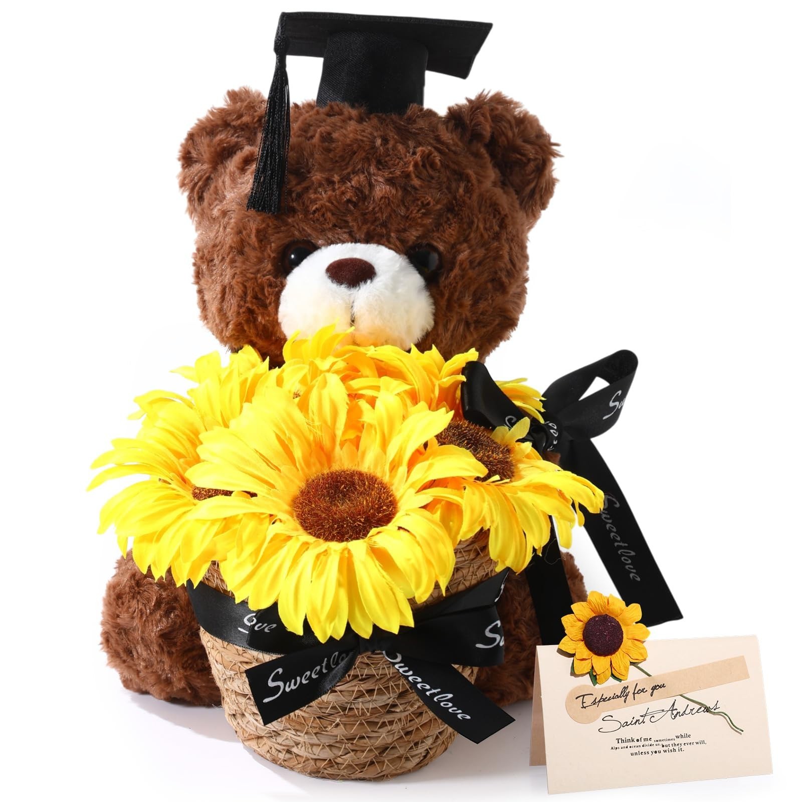 Graduation Bear with Sunflower Bouquet – Class of 2026 Stuffed Animal Gift, Cong