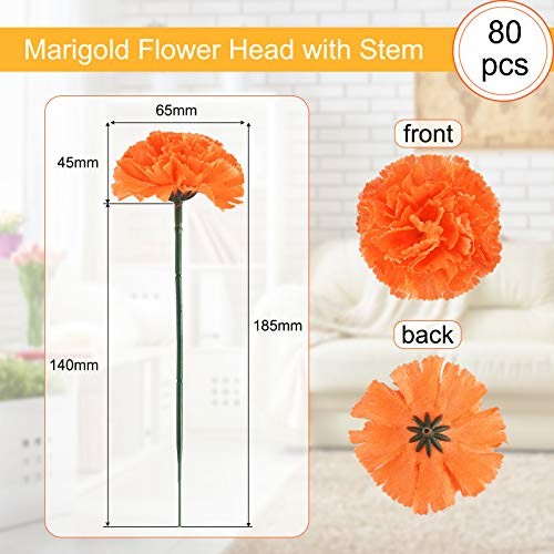 80 PCS Artificial Marigold Flowers Faux Mexican Fake Heads Day of Dead
