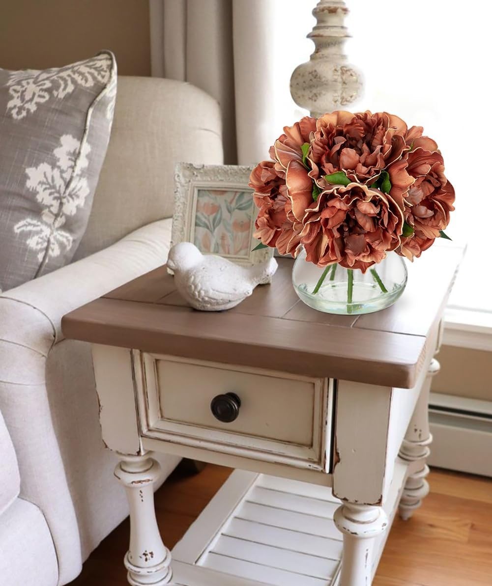 Realistic Faux Peony Arrangement with Vase