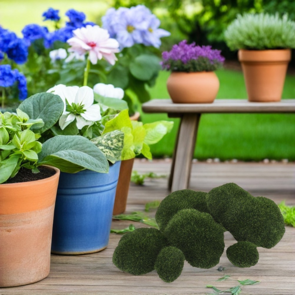 6Pcs Artificial Moss Stone Rocks Decorative Faux Moss for Decor