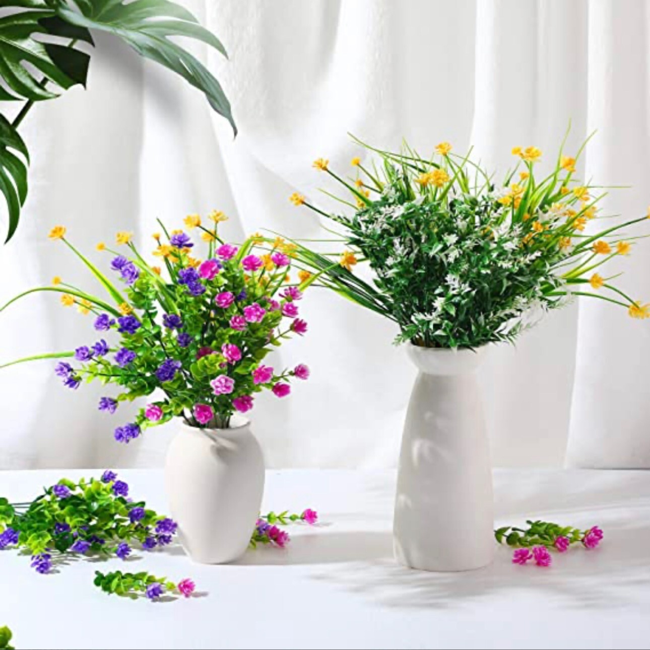 10 Bundles Artificial Fake Flowers, Faux Indoor Outdoor Plastic Plants