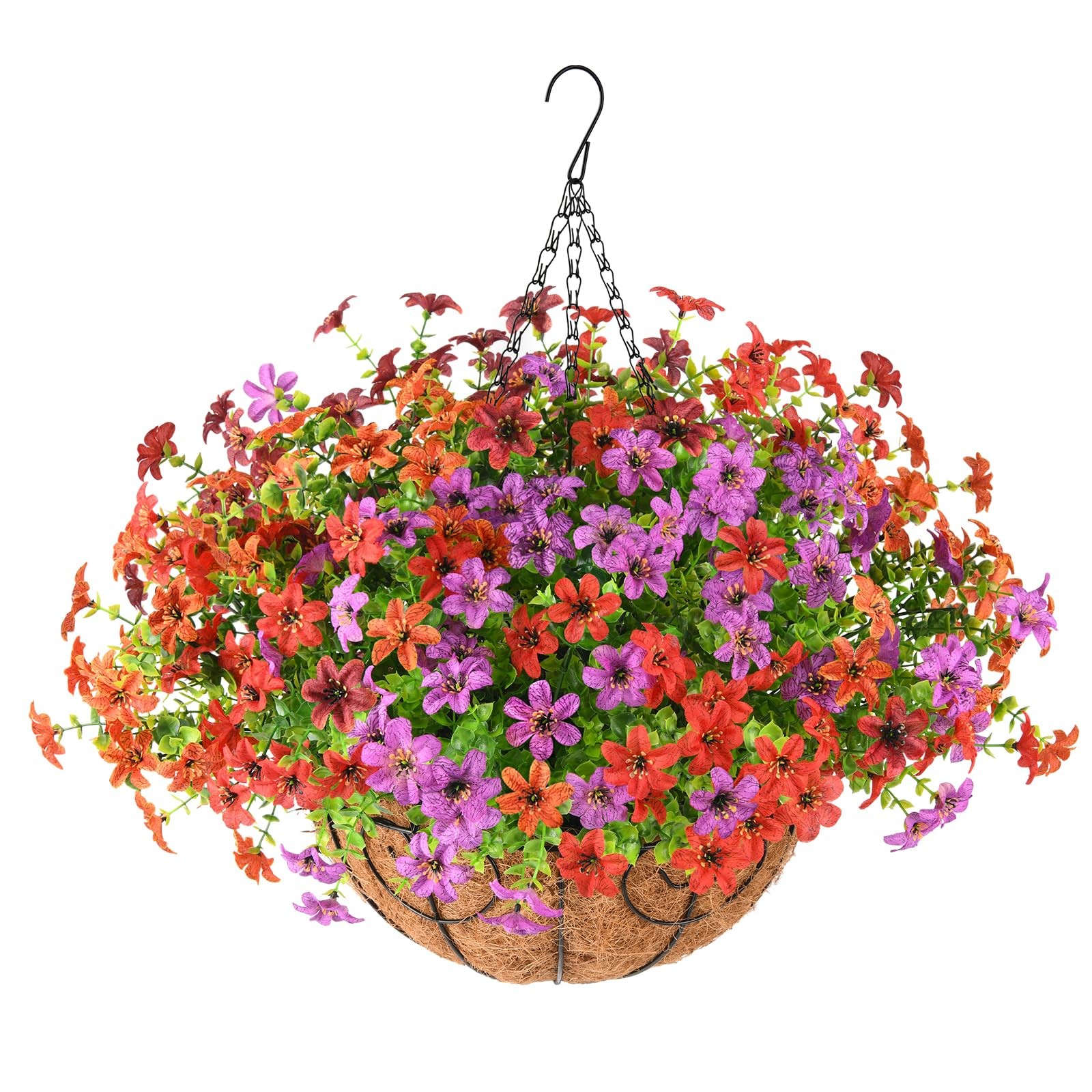 INQCMY Artificial Flowers Fake Plants with Hanging Basket for Outdoors 12 Pcs