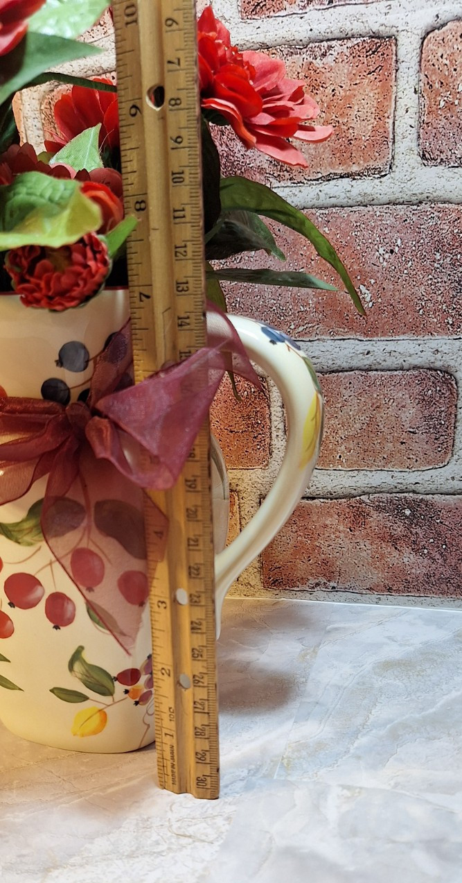 Floral Arrangement Centerpiece with Red Zinnia Faux Flowers in a Grape Vine Vase