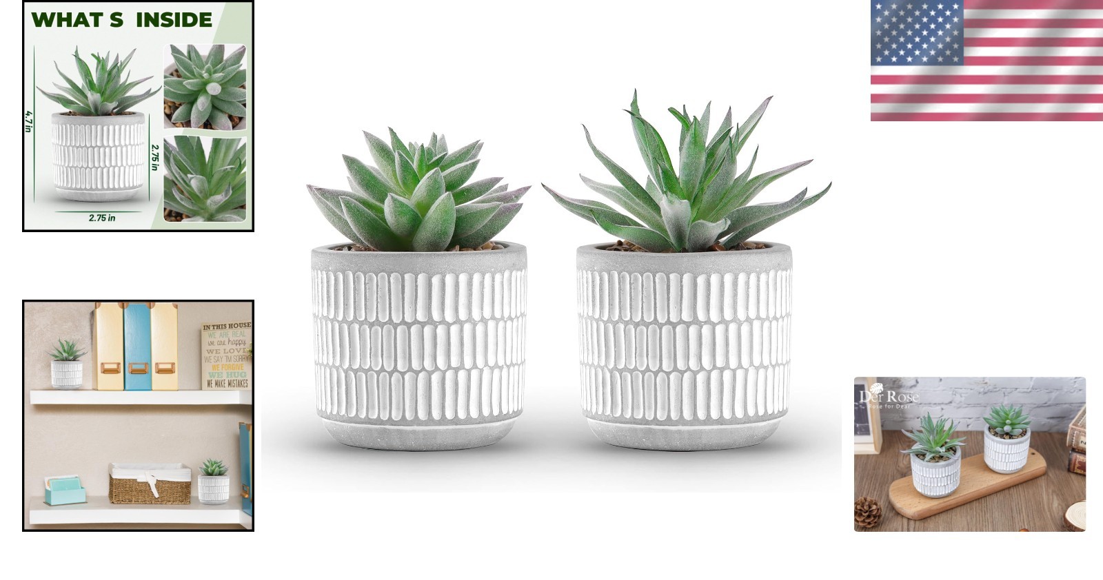 2 Pack of Stylish Striped Planters with Realistic Faux Succulents – Eco-Friendly