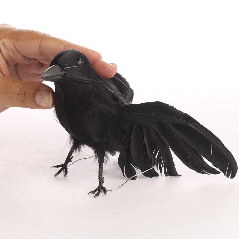2 Black Feathered Flying 8″ Wide Artificial Black Crow Birds