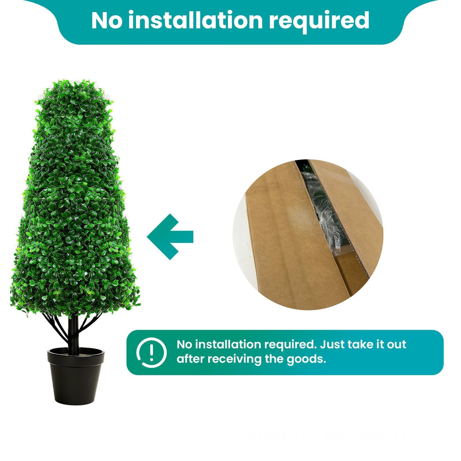 3′ Artificial Boxwood Cone Topiary Tree 2 PackFaux Tree with Replaceable Leaves