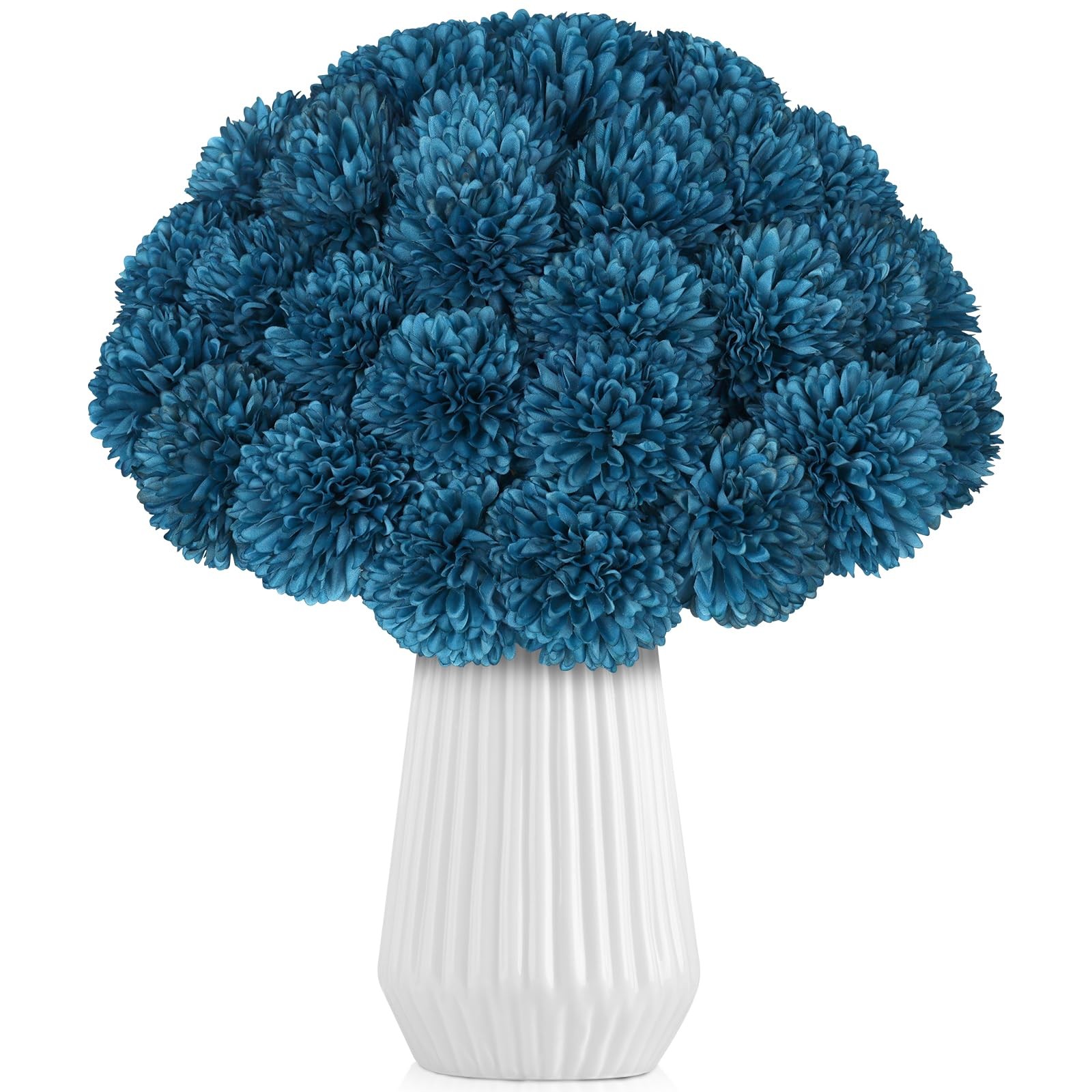 36 PCS Teal Silk Chrysanthemums Ball Flower Artificial Mums Wedding Decor