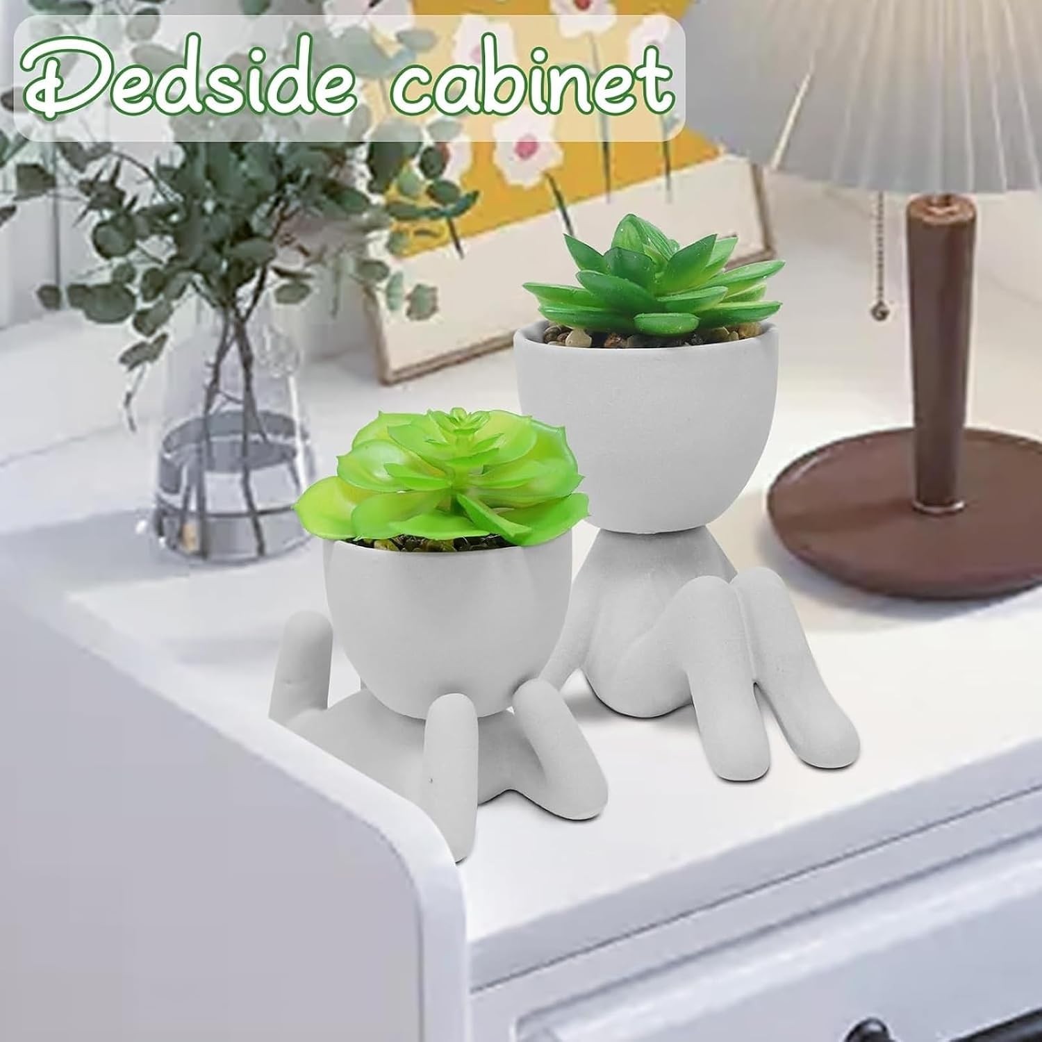 2 Count Decorative Succulents with Artistic Human-Shaped Pots for Home & Office