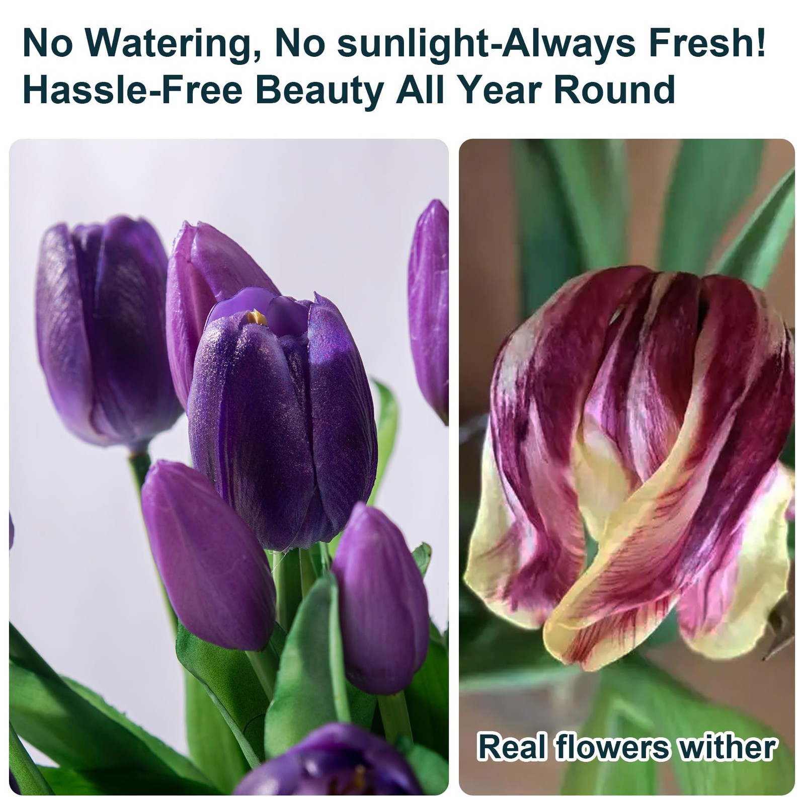 20 PCS Fake Tulips 12 Inch Artificial Silk Flowers Bouquet Gift Box Decor