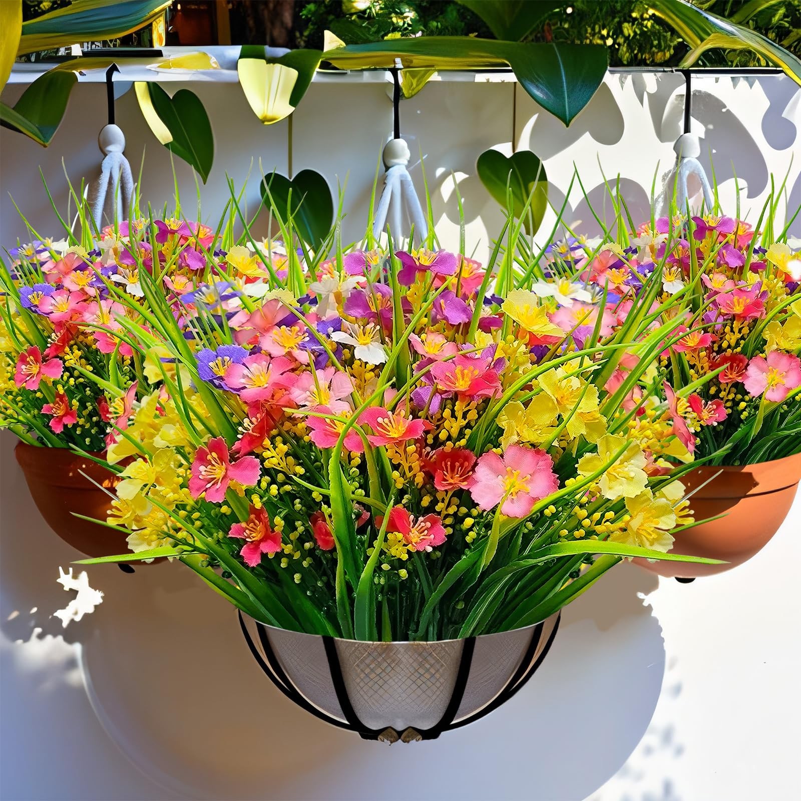 12 Bundles Artificial Flowers for Outdoor: UV Resistant Faux Silk Wildflowers
