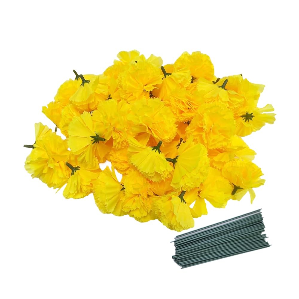 50 Artificial Silk Carnation Flower Head with Stems Set,Vase Fillers,Marigold…