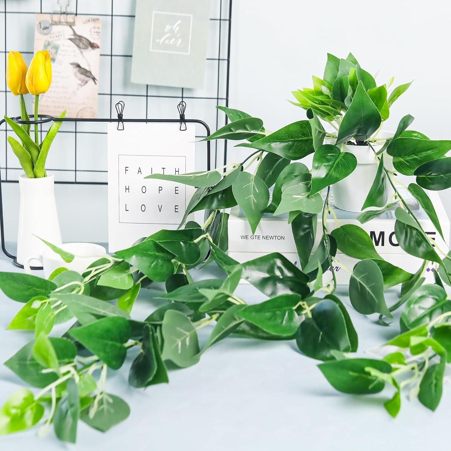 2Pcs Realistic Artificial Ivy Hanging Plants in Chic White Pots for Home Decor