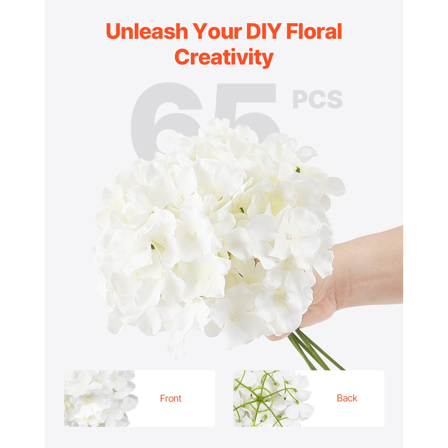 65 Pcs Artificial Silk Hydrangea Flowers 9.8 In Bouquet Arrangement White