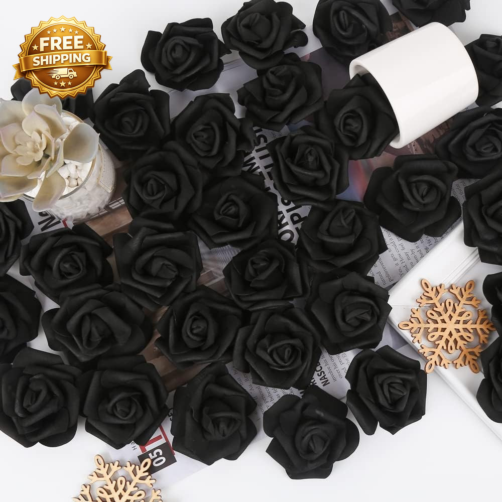 Artificial Rose Flower Heads 100Pcs Black Fake Roses Artificial Flower Foam Rose