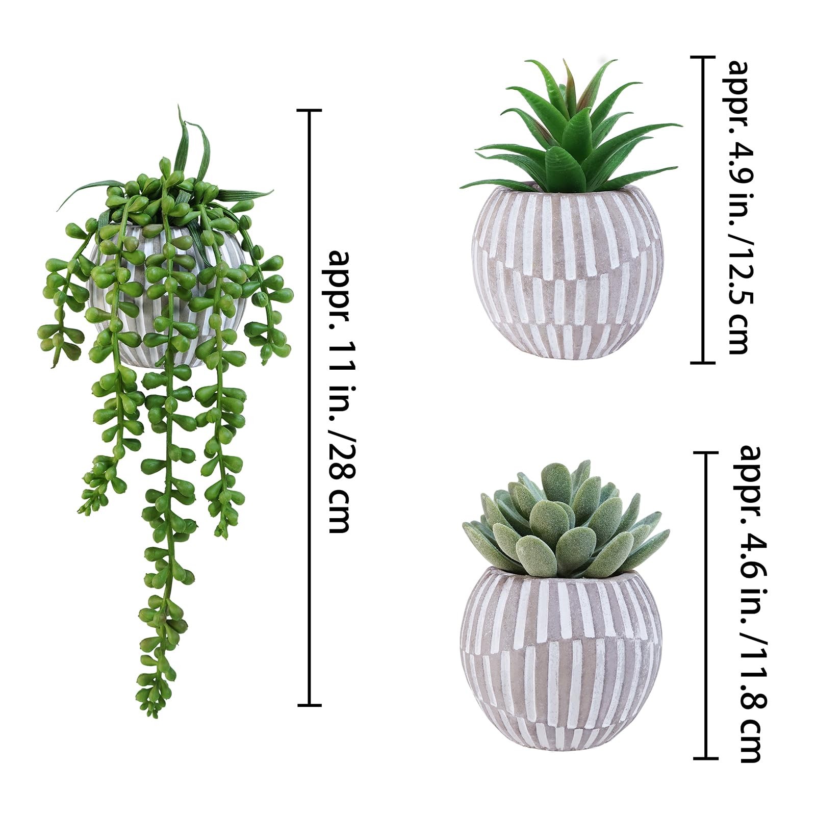 3 Pack Artificial Succulent Plants in Gray Geometric Concrete Pots Fake Aloe …
