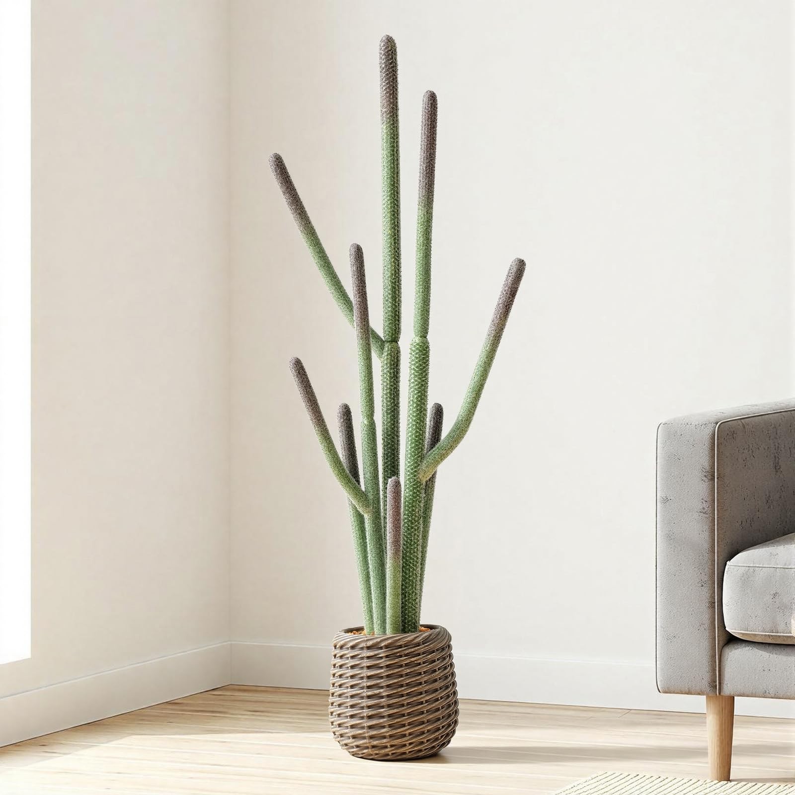 44” Artificial Cactus Plant with Brown Decorative Planter, Realistic Faux Cac…
