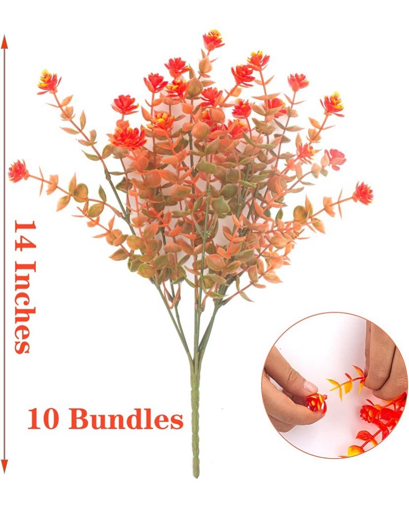 Artificial Orange & Yellow Flower Stems Bundle – Lot of 6 Faux Floral Stems