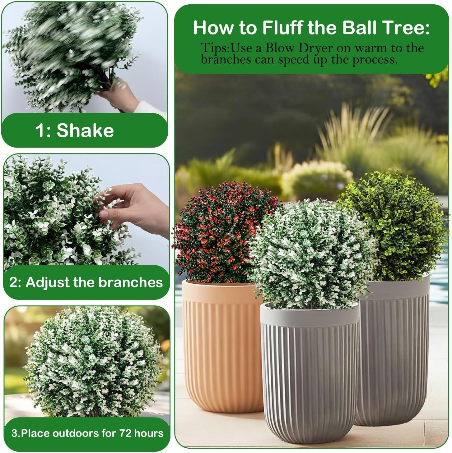 Artificial Boxwood Topiary Ball Trees, 2 Pack 24.5″ Faux Plants, Bushes Shrub…
