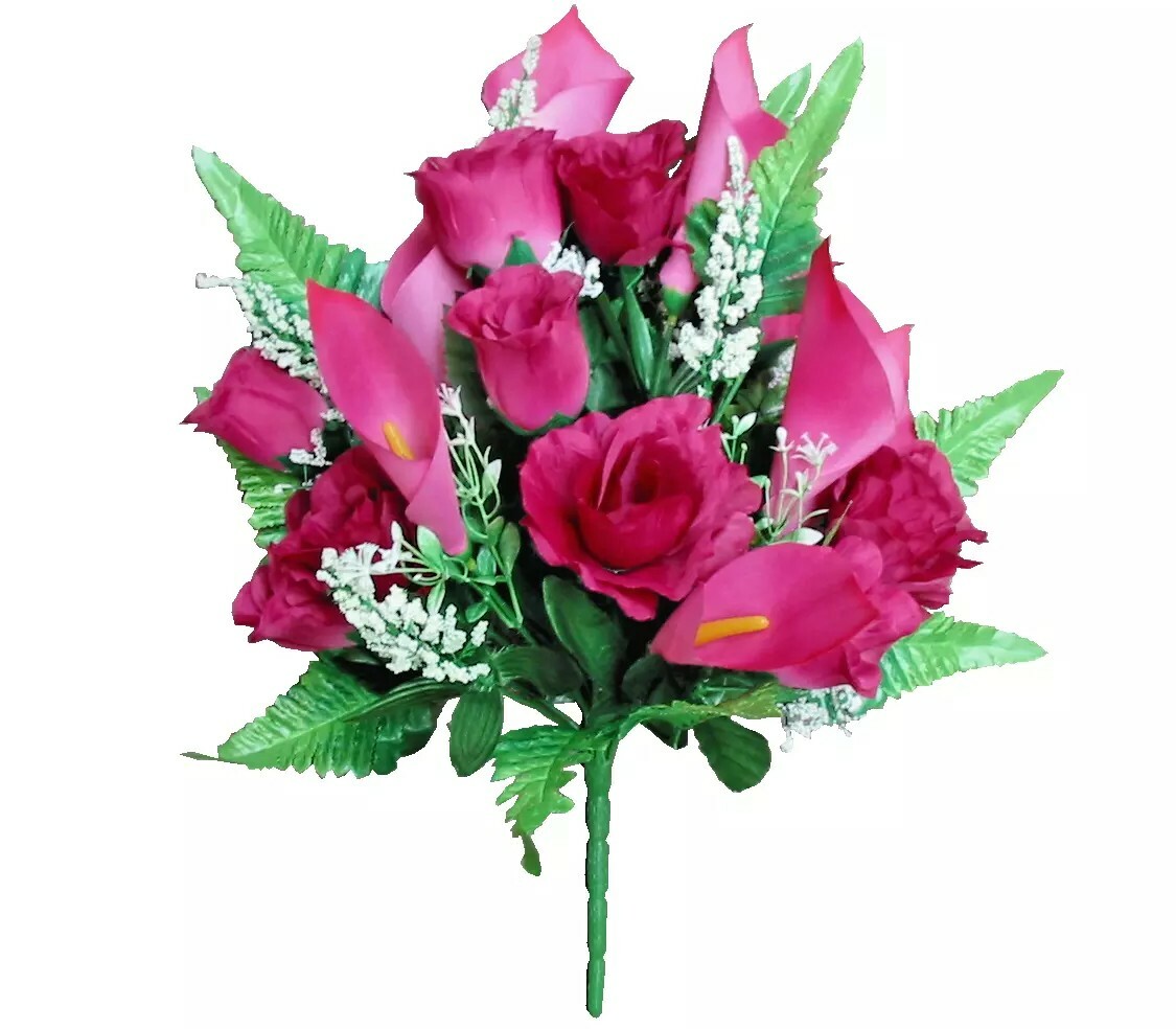 Wine Rose & Calla Lily 19″ Silk Flower Bush Party Home Craft In/Outdoor Decor US