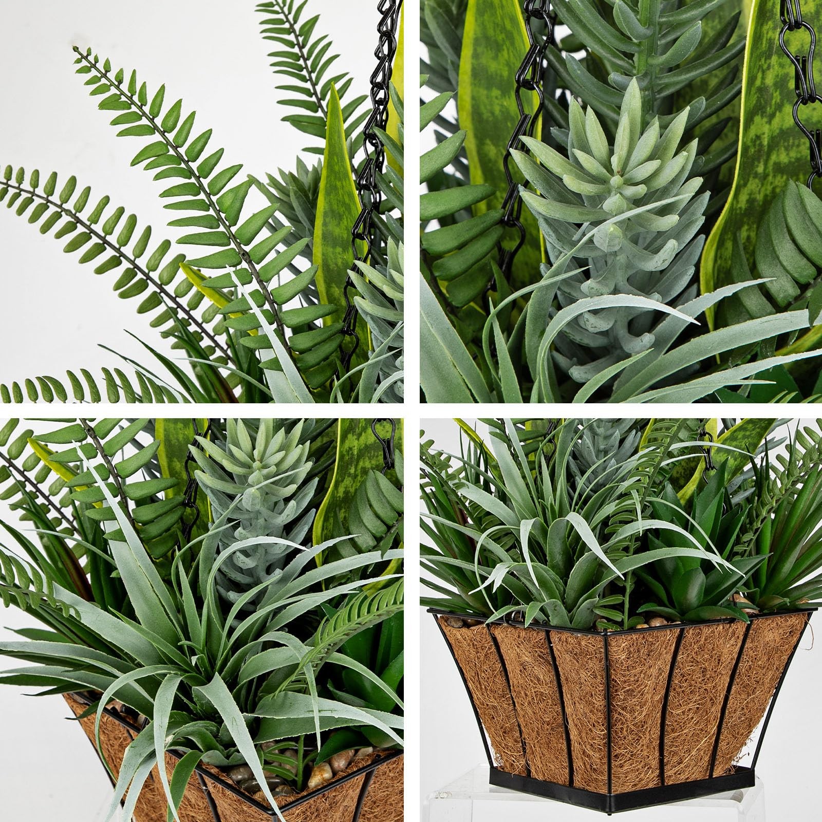 DILATATA Artificial Hanging Plants Basket, Faux Snake Plants Fern Succulent M…