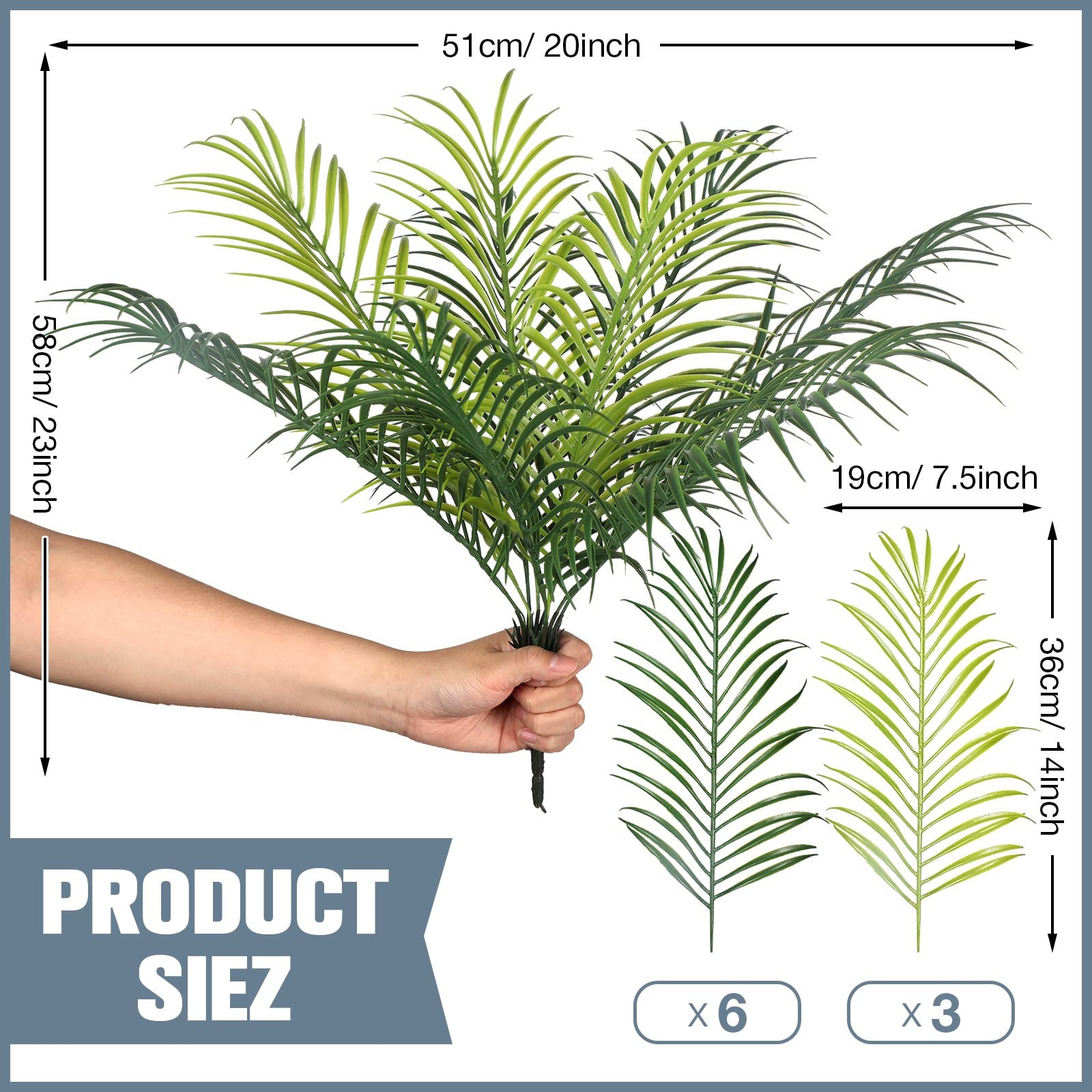 Artificial Palm Leaves 14 x 7.5 Inch Faux Palm Tree Leaves Fronds Bulk Fake T…