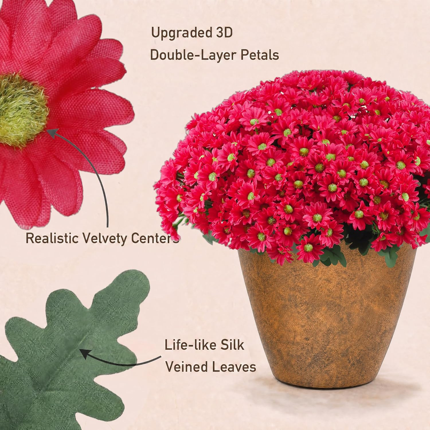 Vibrant Hot Pink Artificial Daisy Flowers with Ground Spikes for Outdoors – 8 Bu