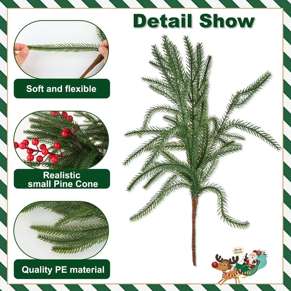 Norfolk Pine Stems 12 pcs,18 inch Norfolk Pine Branches Artificial DIY Greene…