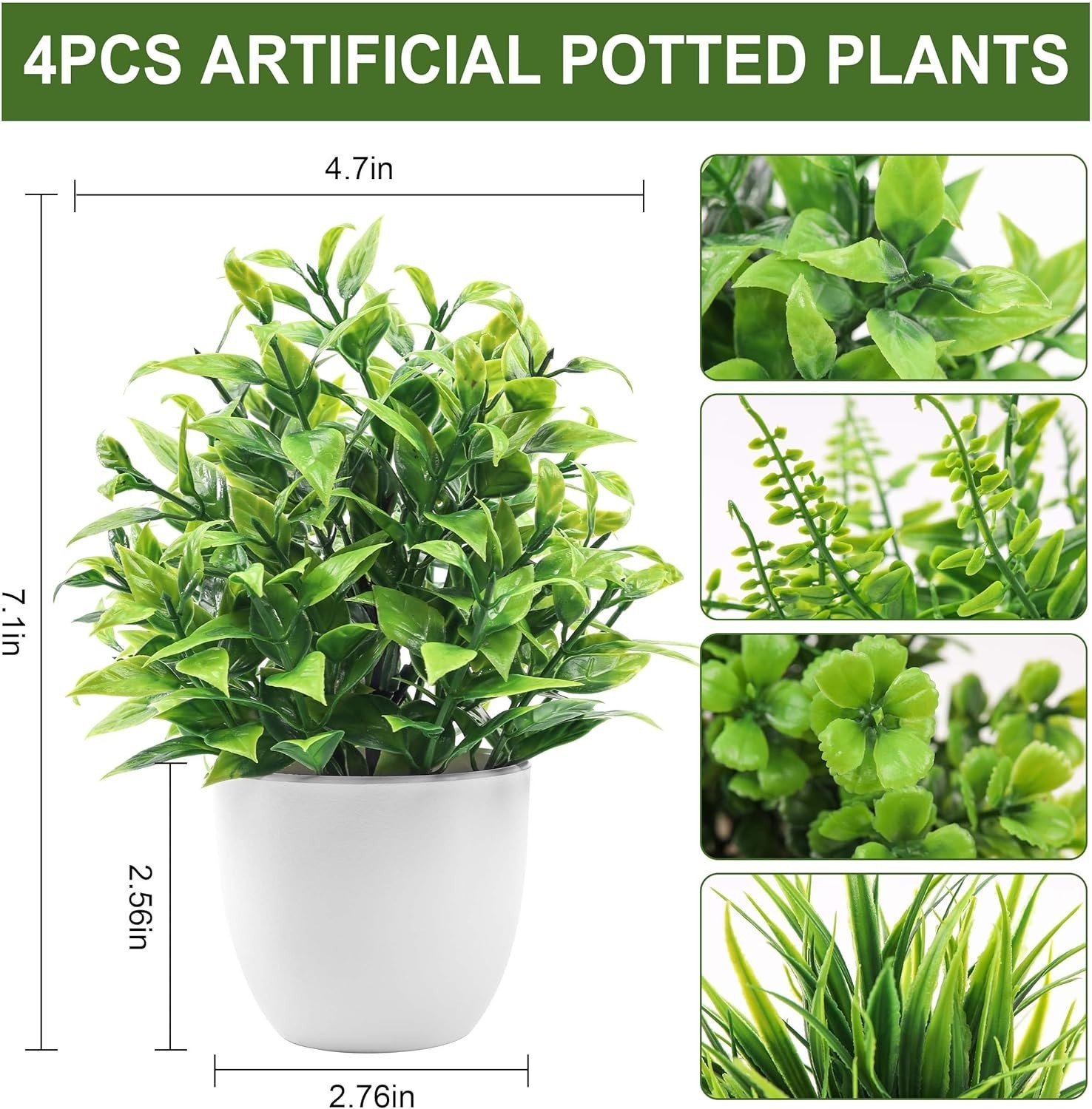 Set of 4 Artificial Plants in Elegant White Pots – No Maintenance Needed