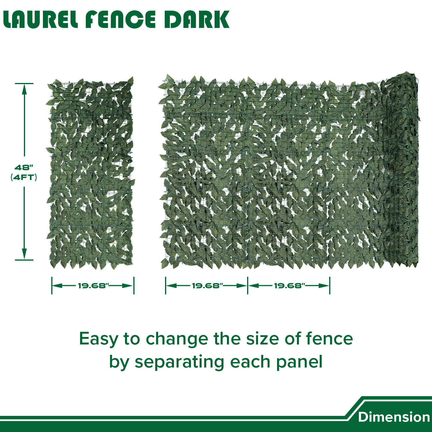 4’x8′ Artificial Dark Faux Laurel Leaves Privacy Fence Screen w/ Mesh Backing