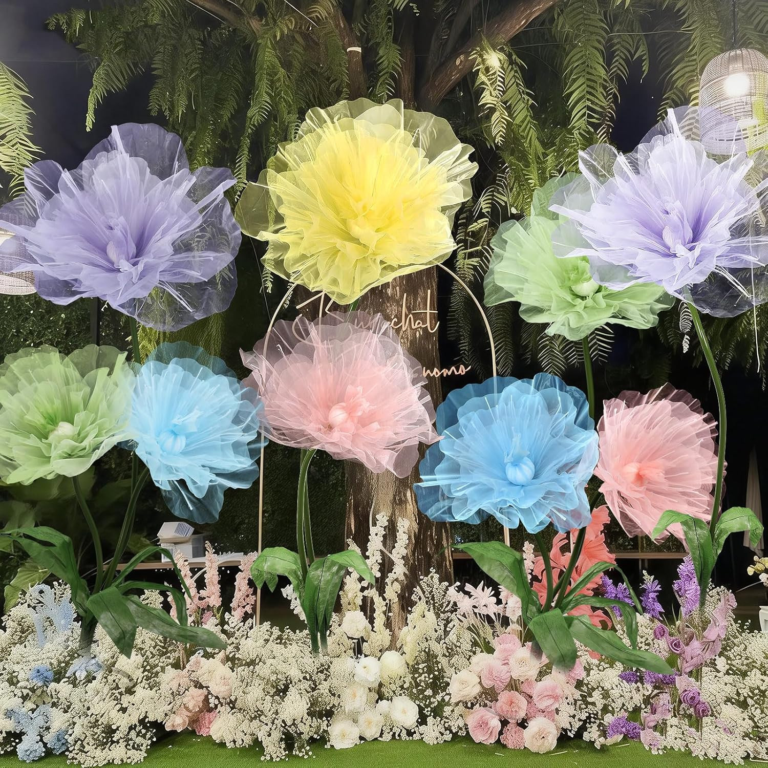 Giant Multicolor Organza Flowers – 5 Pcs 8Ft Decor for Events & Photography