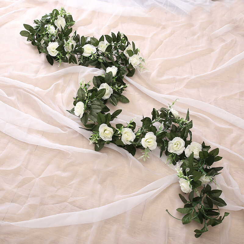 11 Head 2.2m Artificial Rose Garland Silk Flower Vine Ivy Garden Wedding Decor