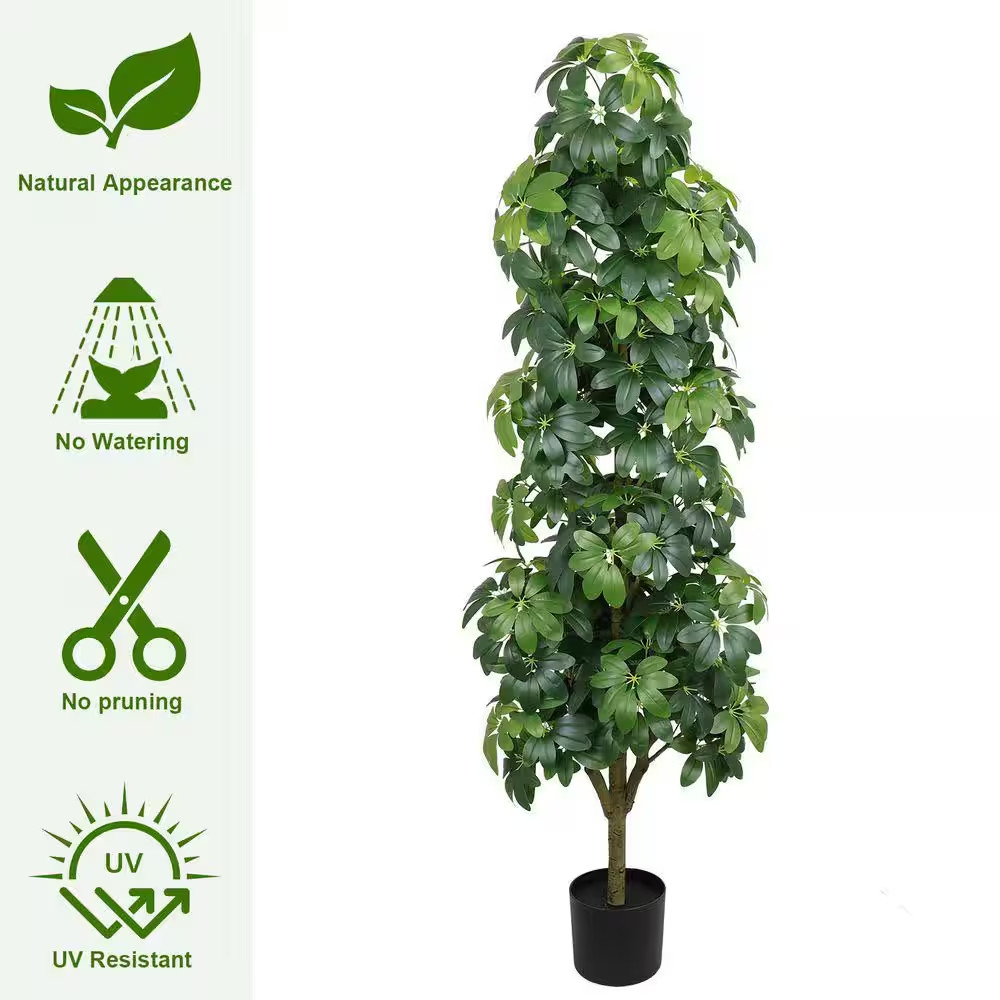 6 Ft. Green Realistic Faux Artificial Tree 1 PC in Black Pot for Home Office Bal