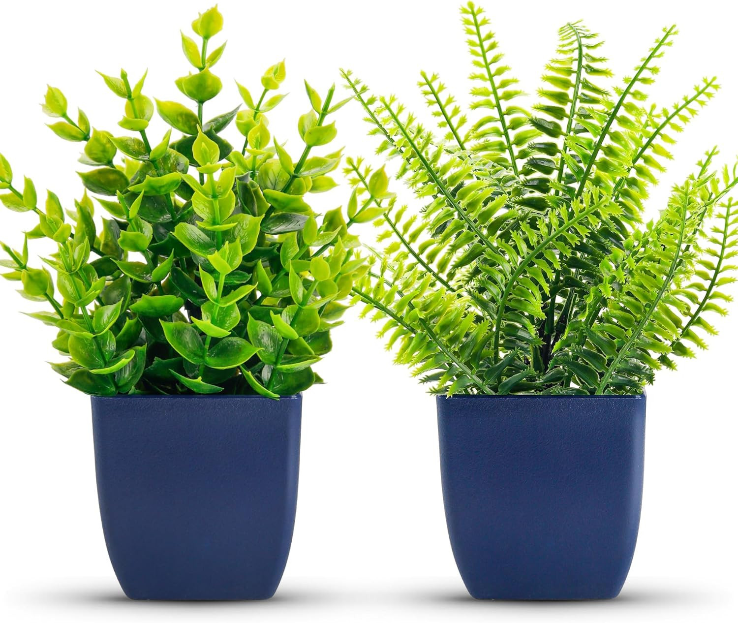 Fake Plants 2 Pack Small Artificial Plants in Blue Pots Faux Plants Indoor for H