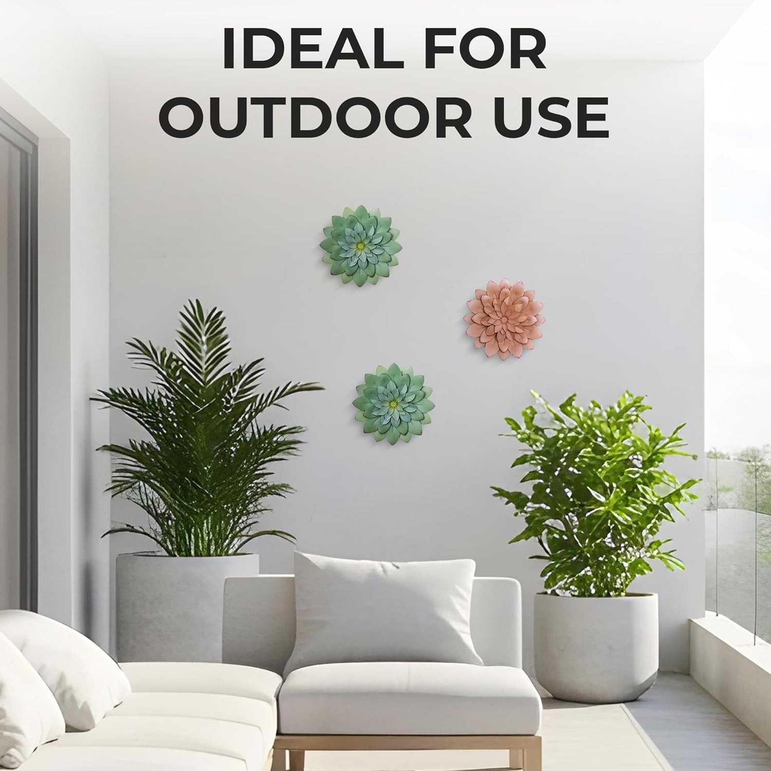 Succulent Metal Flowers Wall Decor – Green Hand Painted 3D Flower Art Decoration