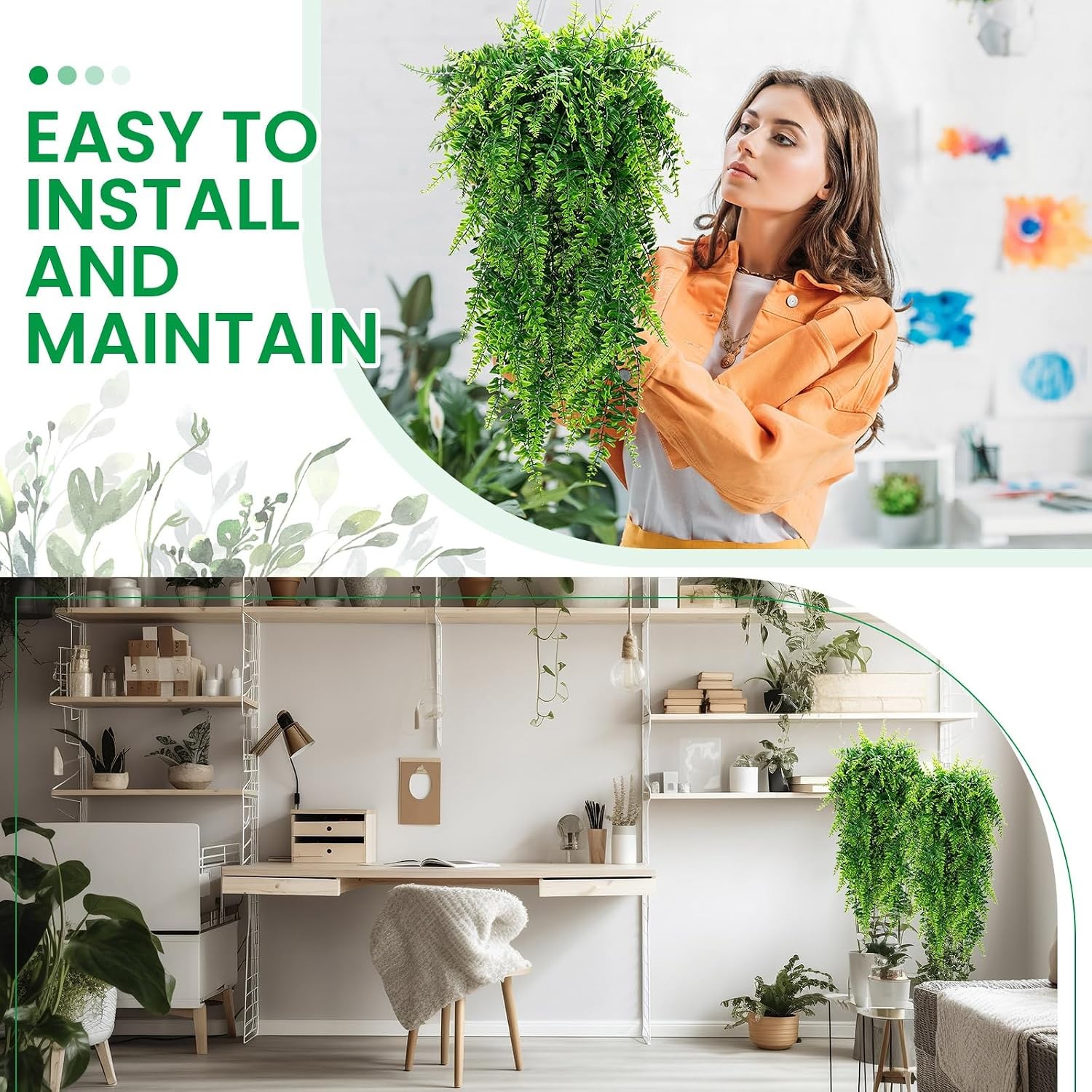 96 Pcs Artificial Hanging Plants 32 Inch Hanging Boston Ferns Plastic Fake