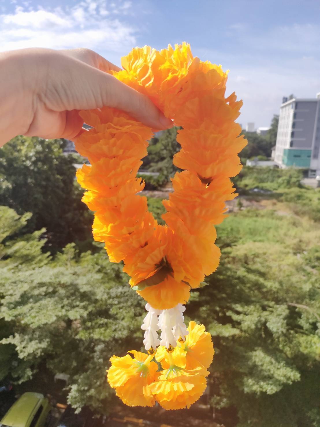 Hang Phuang Malai Artificial Thai Marigold Flower Fabric Mini Round Garland Gift