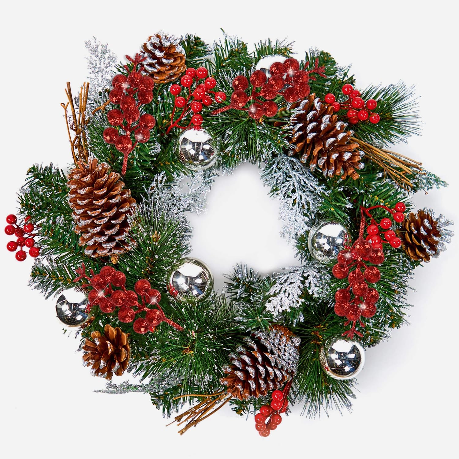 CCINEE 20pcs Glitter Christmas Red Berry Stems,7.8Inch Xmas Artificial Glitter B
